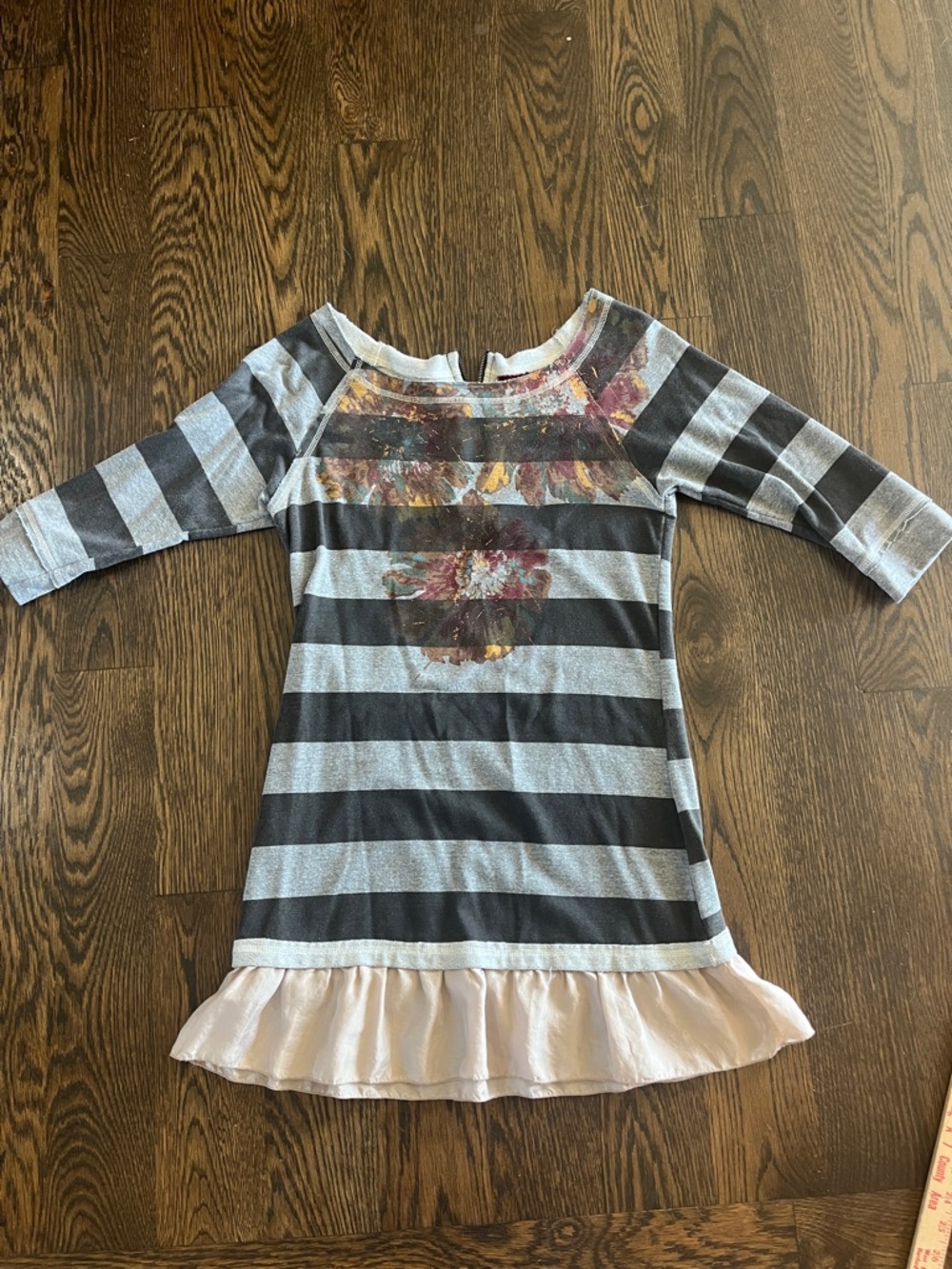 Scrapbook originals, medium tunic dress, multi texture, flower ruffle stripped